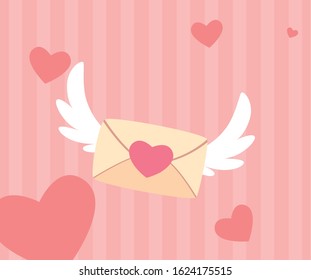 Message with wings design of love passion romantic valentines day wedding decoration and marriage theme Vector illustration
