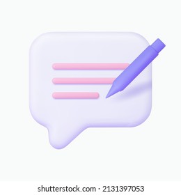 Message writing 3d vector icon. Isolated on white. 