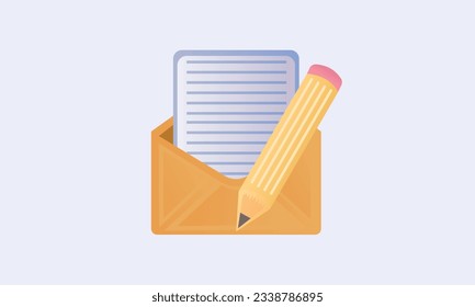 Icono de escritura de mensajes, comunicación por correo electrónico, boletín de correo con lápiz, concepto de sobre de apertura.sobre fondo blanco.Ilustración de diseño de vectores.