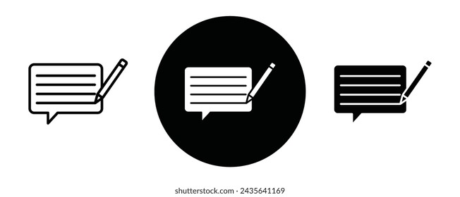 Message writing outline icon collection or set. Message writing Thin vector line art