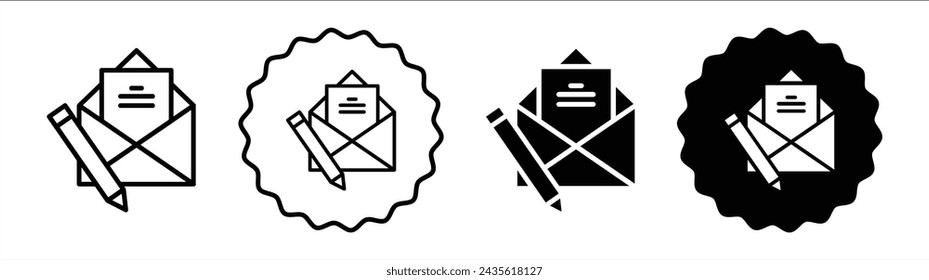 Message writing set in black and white color. Message writing simple flat icon vector