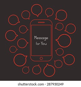 message for you with red smartphone and speech bubbles. concept of messaging, texting, chatting, networking, receive, feedback, support. flat style trend modern logo design vector illustration