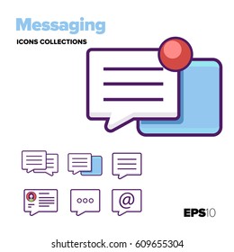Messages in bubble minimalistic flat icons set. Blue and red color palette.