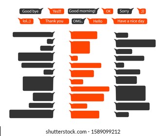 Messages Bubbles or sms message icons. Message bubbles for chat. Bubbles design template for messenger chat. Phone Message Template with social network chat and speech bubbles.