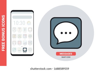 Messages, chat or messenger application icon for smartphone, tablet, laptop or other smart device with mobile interface. Simple color version. Contains free bonus icons