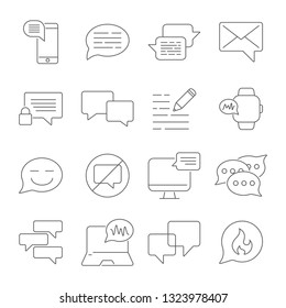 Messages and Chats line icons set. Dialog and communication linear icons. Speech bubbles outline vector sign collection. Editable Stroke. EPS 10