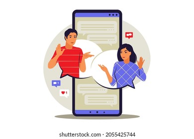 Messages concept. Chat messages notification on phone. Vector illustration. Flat.