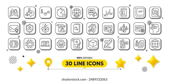 Messages, Creative idea and Balance line icons pack. 3d design elements. Search document, Magistrates court, Chemistry beaker web icon. Vector