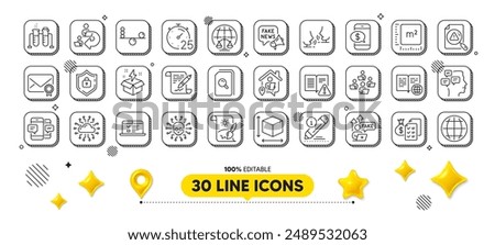 Messages, Creative idea and Balance line icons pack. 3d design elements. Search document, Magistrates court, Chemistry beaker web icon. Vector