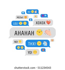 Messages with cute emoji and text circle illustration.