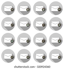 messages flat icon set vector illustration design with long shadow isolated on white background. for web and mobile application
