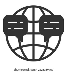 Messages and globe - icon, illustration on white background, glyph style