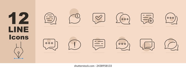 Messages icon set. Mail, text, cross, tick, GPS, delivery, postal, money, dollar. 10 line icon style. Pastel color background. Vector line icon for Business