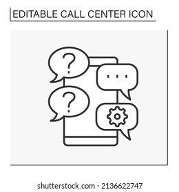 Messages line icon. Client support service on smartphones. Chatting.Messages clouds. Questions and answering.Call center concept. Isolated vector illustration. Editable stroke