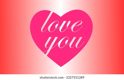 Messages love you on heart shape showing love and passion. Pink heart with text on shiny red background.    