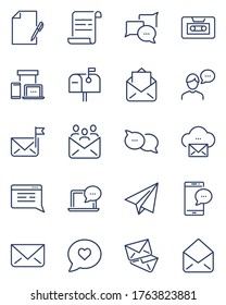 Messages and mail thin icons set. SMS, phone chat, email, notification on phone or computer. Line vector icons for communication, online service, messenger, internet technology concept