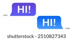 Messages in messenger. Blue speech bubbles on white background, texting, Hi, Space to place your content, correspondence, mail, send, delivered, read, communication, online, sending time. Vector