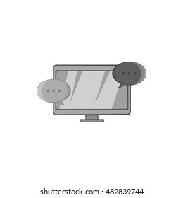 Messages on computer icon in black monochrome style isolated on white background. Communication symbol vector illustration