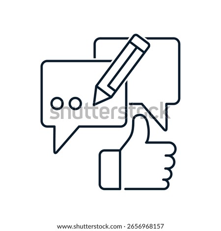 Messages, pencil, like. Positive feedback concept. Vector linear icon isolated on white background.