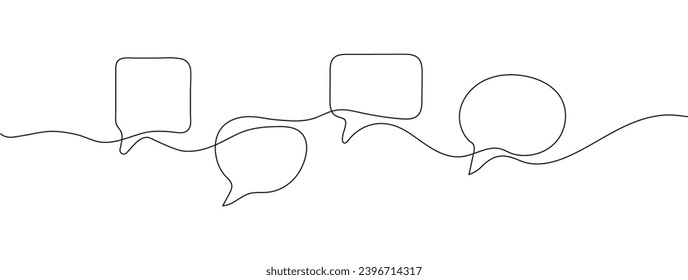 Mensajes, iconos de dibujo continuo vectorial de burbuja de voz. Sugerencia, icono de conversación. Recordatorio, comunicación, señal de mensaje de voz.