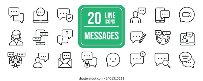 Messages thin line icons. For website marketing design, logo, app, template, ui, etc. Vector illustration.