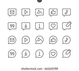Mensajes UI Pixel Perfect Vector bien diseñado Iconos de línea delgada 48x48 Preparado para 24x24 Grid con trazos editables. Pictograma mínimo simple, parte 5-5