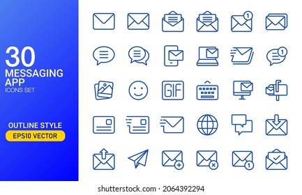 Messaging app icon set. Message and mail outlined icon collection. Suitable for design element of chat and messaging app user interface.