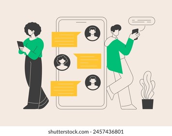 Messaging application abstract concept vector illustration. Texting desktop application, mobile phone chat app, messaging mobile soft, social media messenger, video call, sms abstract metaphor.