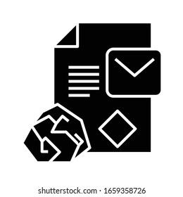 Icono negro de mensajería, ilustración conceptual, símbolo plano vectorial, signo de glifo.