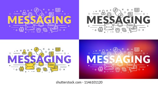 Messaging. Flat line illustration concept for web banner and printed materials. Vector illustration in 4 different styles