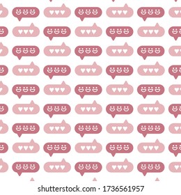 Messaging with friends and family. Graphic chat pattern. Emoji and hearts. Pink hue.