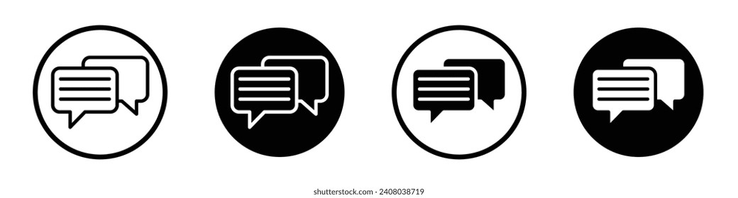 Messaging icon set. Chat and text forum vector symbol in a black filled and outlined style. Phone chat bubble sign.