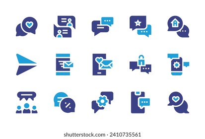 Messaging icon set. Duotone color. Vector illustration. Containing chat, opinion, speech bubble, email, chat box, send message, message, discussion.