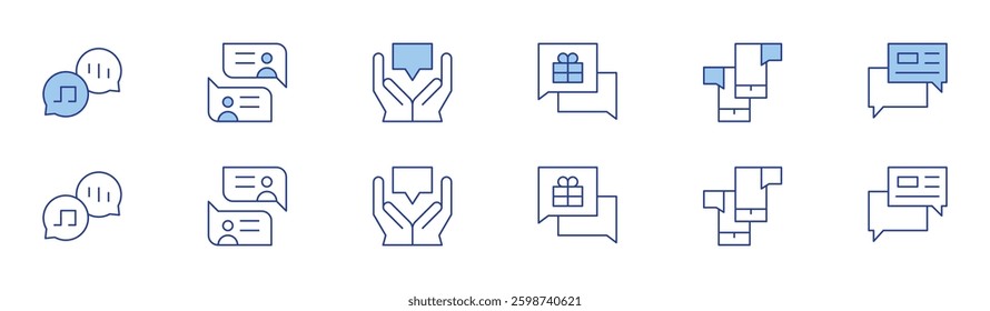 Messaging icon set in two styles, Duotone and Thin Line style. Editable stroke. speech bubbles, chat, communication, conversation.