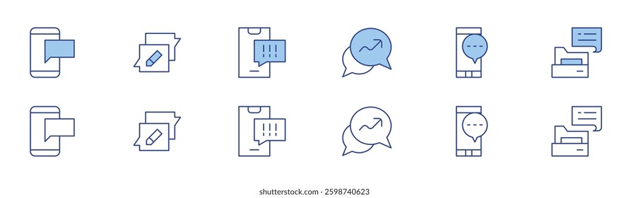 Messaging icon set in two styles, Duotone and Thin Line style. Editable stroke. phone, chat, cyberbullying, chat history.