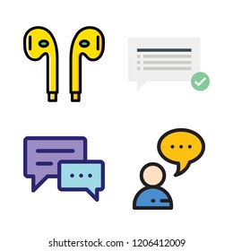 messaging icon set. vector set about chat and earphones icons set.