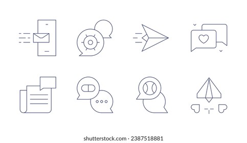 Iconos de mensajería Accionamiento Editable Conteniendo smartphone, chat, periódico, plano de papel.