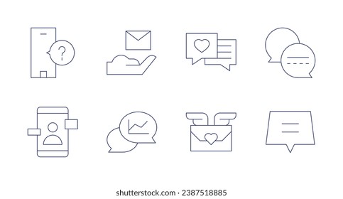 Messaging icons Editable stroke Containing request, smartphone, email, chat, letter, speech bubble.