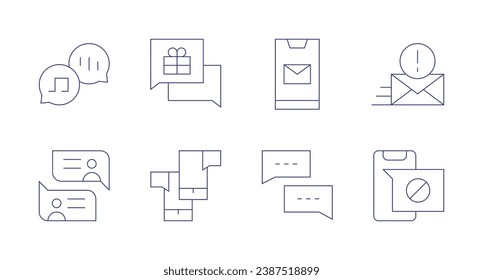 Iconos de mensajería Accionamiento Editable Conteniendo burbujas de voz, chat, correo, conversación, smartphone.