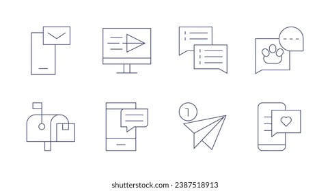 Messaging icons Editable stroke Containing send, mailbox, notification, paper plane, smartphone, communications, query, dating app.