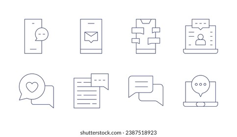 Messaging icons Editable stroke Containing online chat, chat, smartphone, live streaming, chatting, laptop.
