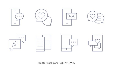 Messaging icons Editable stroke Containing smartphone, party, chat, email, communication.
