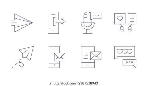 Messaging icons Editable stroke Containing send, paper plane, mail, microphone, email, discussion, texting.