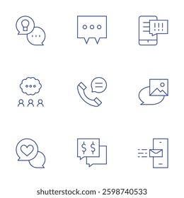Messaging icons set. Thin Line style, editable stroke. notice, image, smartphone, conversation, chat, speech bubble, advice, negotiation.