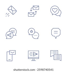 Messaging icons set. Thin Line style, editable stroke. mail, share, send, speech bubble, paper plane, communication, communications.