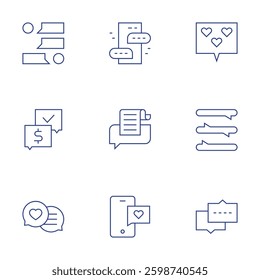 Messaging icons set. Thin Line style, editable stroke. conversation, agreement, communication, chat, document, speech bubble, love, dialogue.