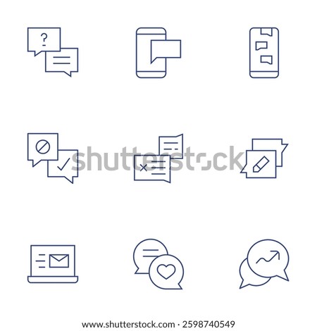 Messaging icons set. Thin Line style, editable stroke. help, discussion, laptop, phone, chatting, complain, chat.