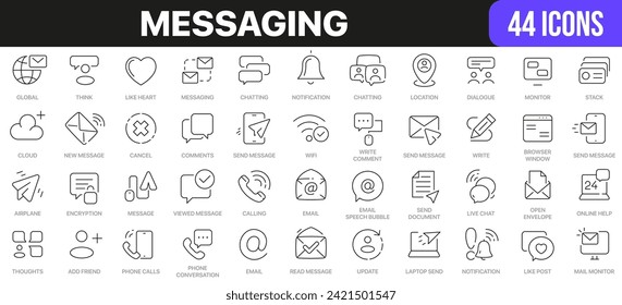Messaging line icons collection. UI icon set in a flat design. Excellent signed icon collection. Thin outline icons pack. Vector illustration EPS10