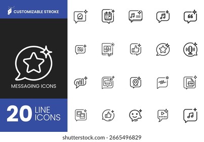 Linha de mensagens ícones personalizado traço comunicação pacote