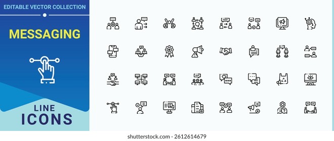 Messaging linear icon. Contains related to call, mail, website, assist, chat and more. Communication icon set. Minimalist icons pack. Vector artwork and illustration.